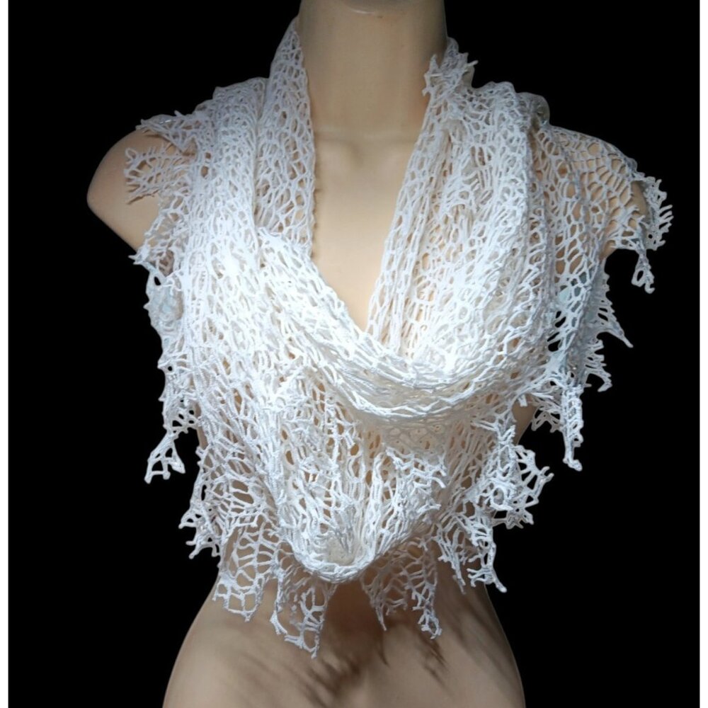 Boho Scarf White Fishnet Long Rectangular 82" Spr… - image 3